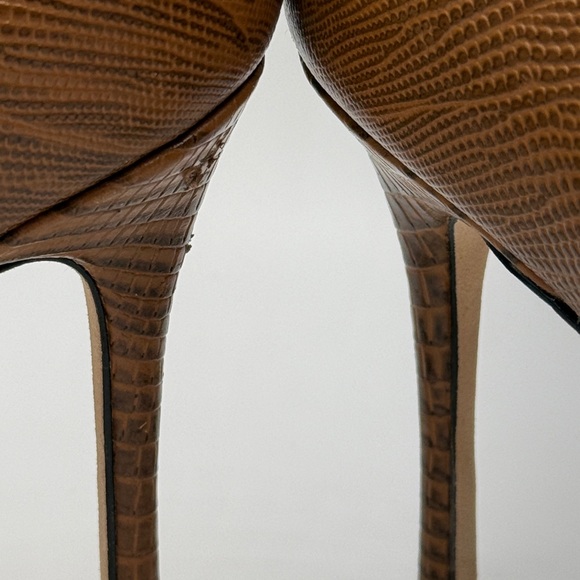 L'AGENCE Mariette Brown Lizard-Embossed Pointed-Toe Stiletto Ankle Boots 36.5 - Picture 8 of 8